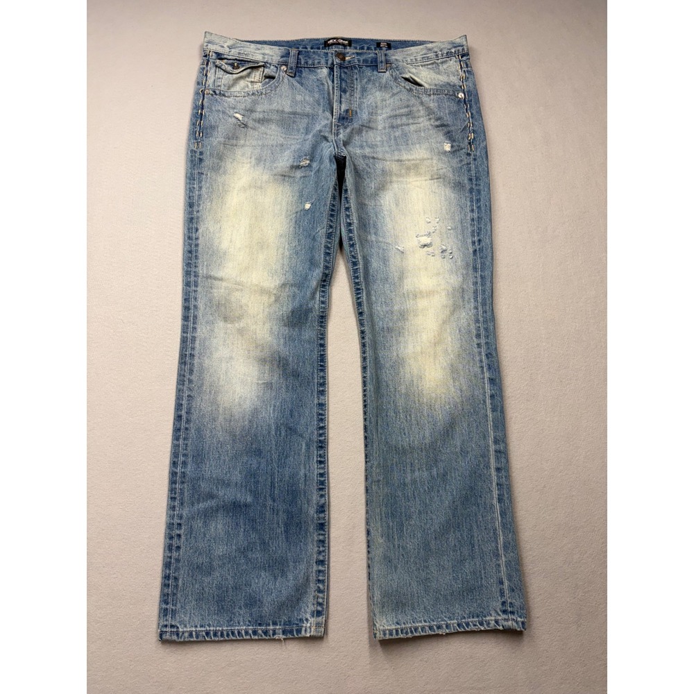 MEK DNM Jeans Men 42x34 Blue Dusk Straight Distressed Baggy Y2K Streetwear